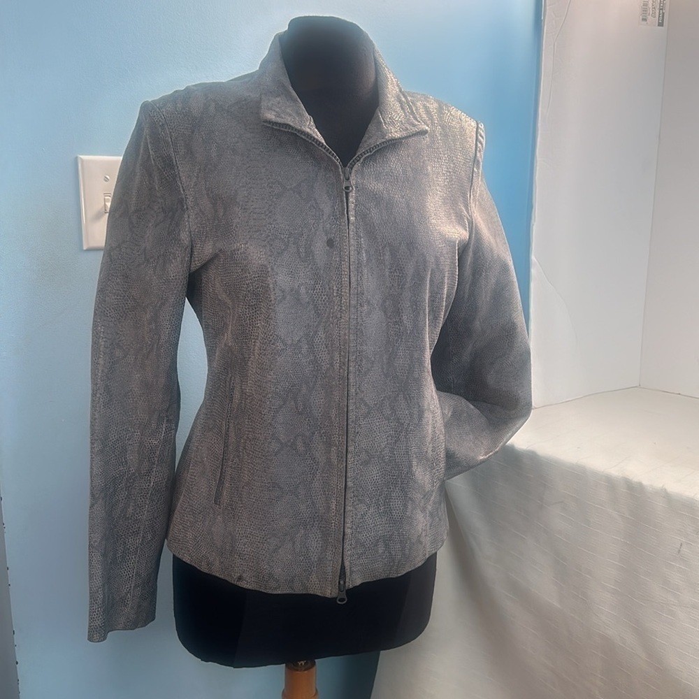 Brandon Thomas Python Print Gray Leather Jacket - image 7